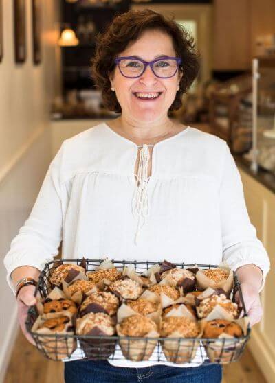 Helene Godin with her baked muffins.